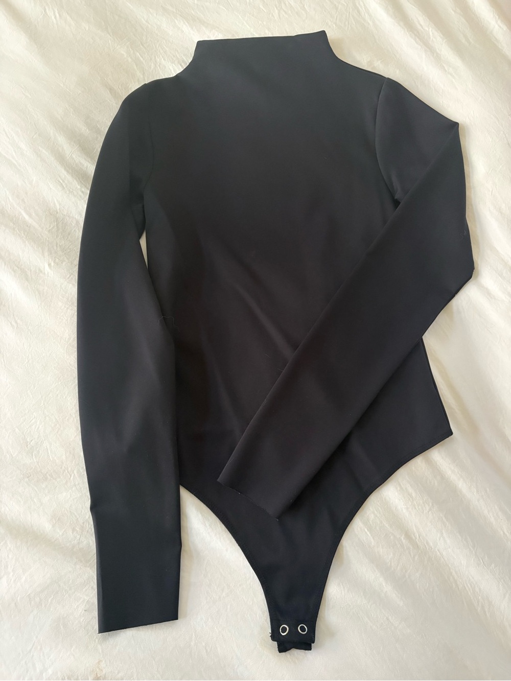 Good American Black Long-Sleeve Mock Neck Bodysuit with Snap Closure
